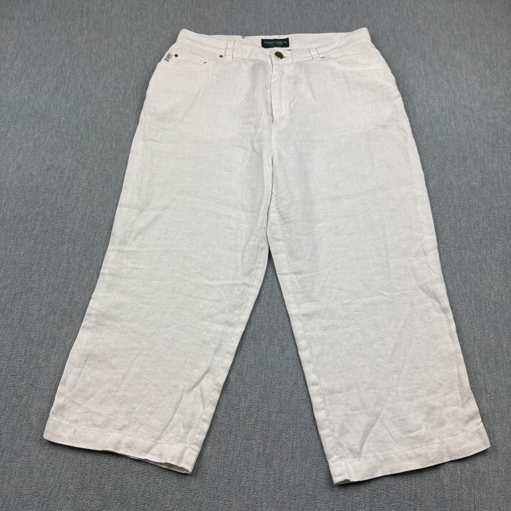 Lauren Ralph Lauren Pants Womens 10P 28X19 White Linen Petite Straight Crop